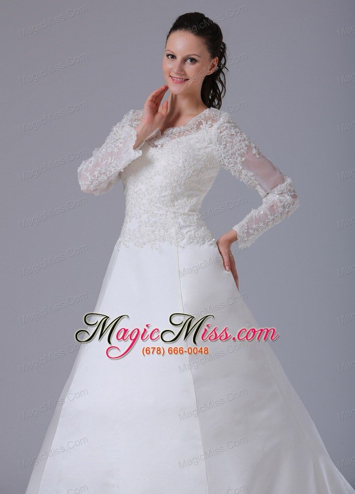 wholesale a-line v-neck long sleeves lace decorate wedding dress with court train in bloomfield connecticut