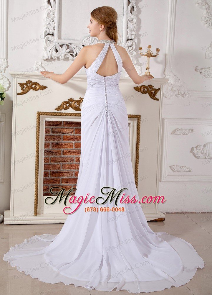 wholesale classical empire high-neck court train chiffon beading wedding dress