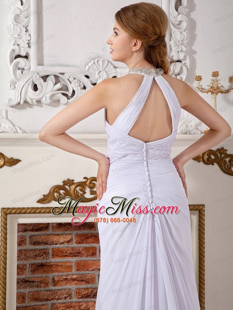 wholesale classical empire high-neck court train chiffon beading wedding dress