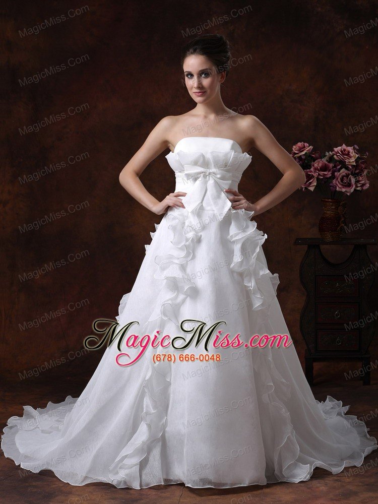 wholesale bowknot strapless organza court train ruffles wedding dress court train