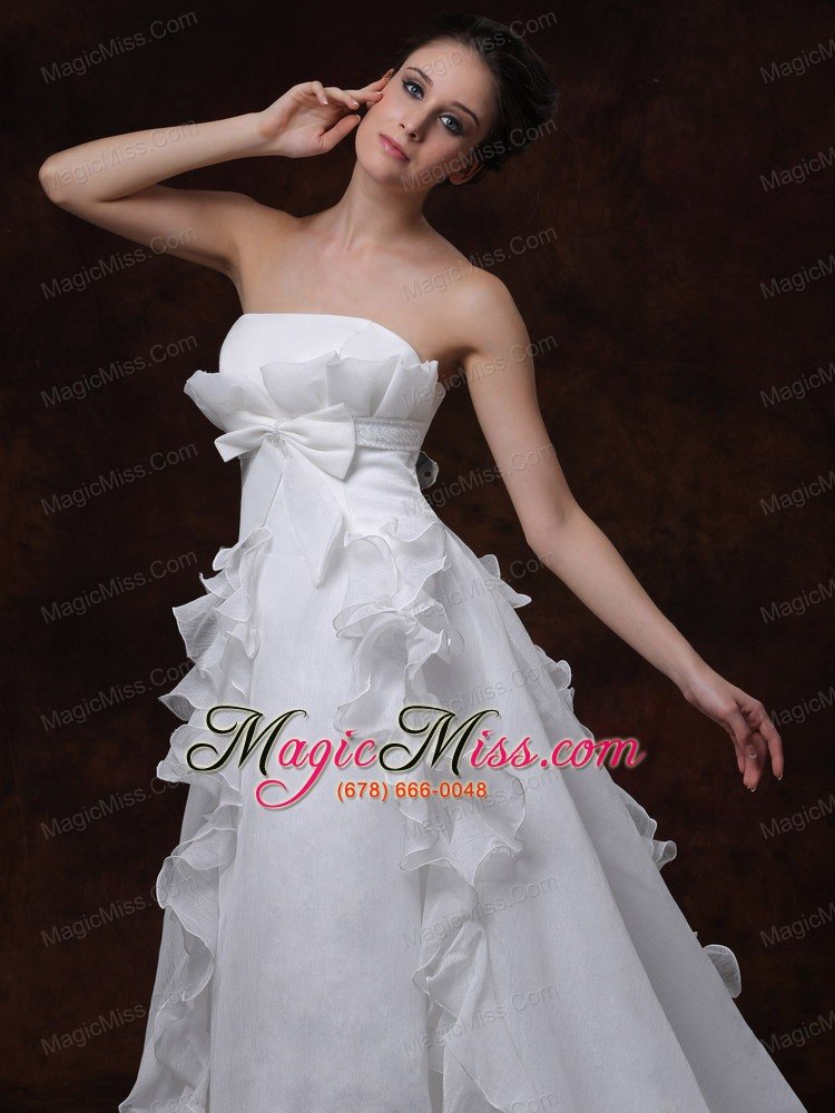 wholesale bowknot strapless organza court train ruffles wedding dress court train