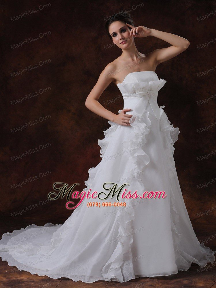 wholesale bowknot strapless organza court train ruffles wedding dress court train