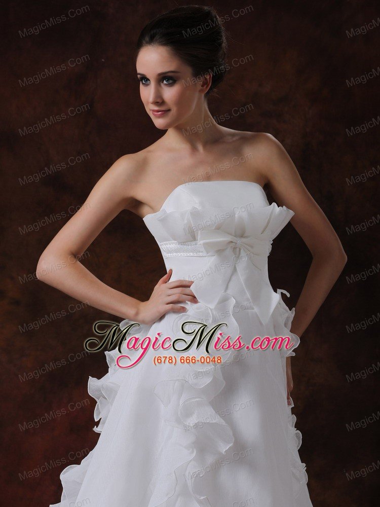 wholesale bowknot strapless organza court train ruffles wedding dress court train