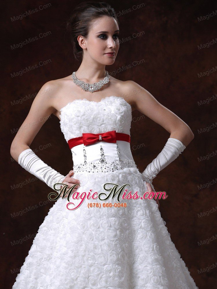 wholesale rolling flower sweetheart wedding dress a-line bowknot brush with beading