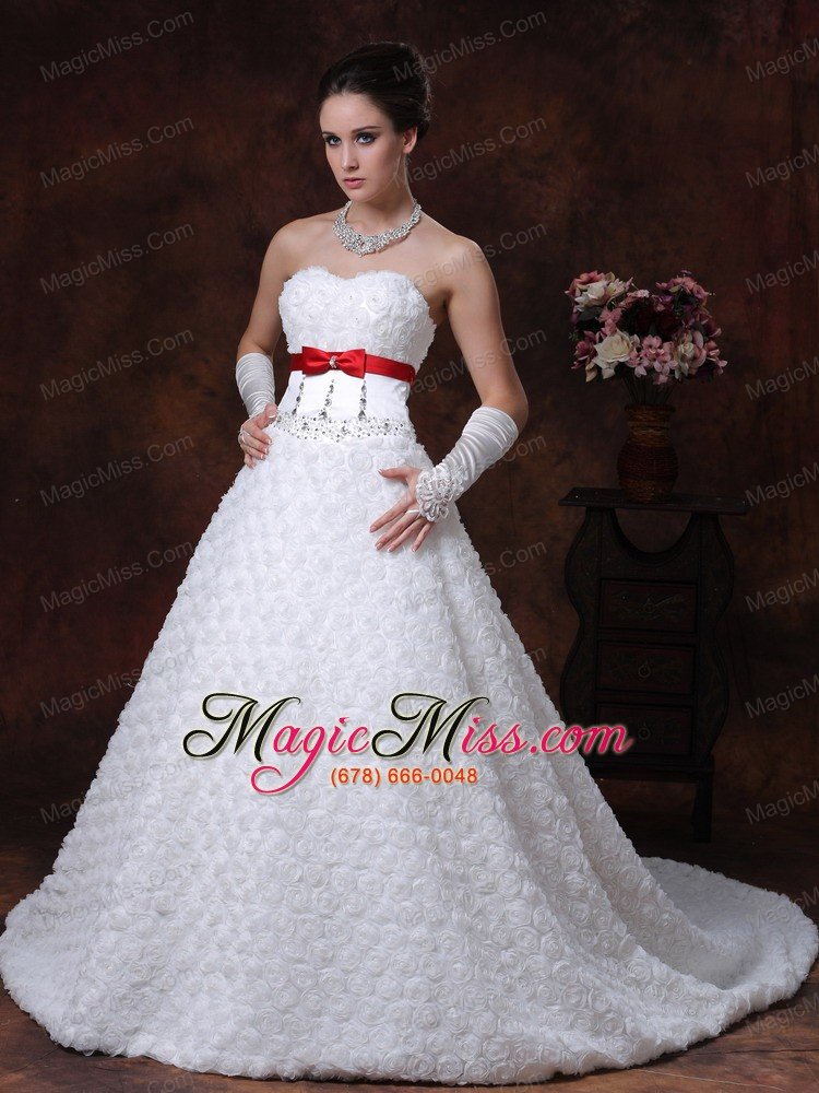 wholesale rolling flower sweetheart wedding dress a-line bowknot brush with beading