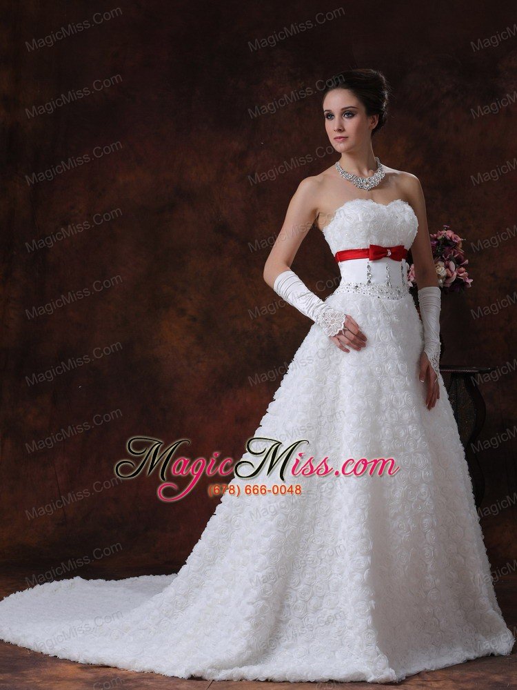 wholesale rolling flower sweetheart wedding dress a-line bowknot brush with beading