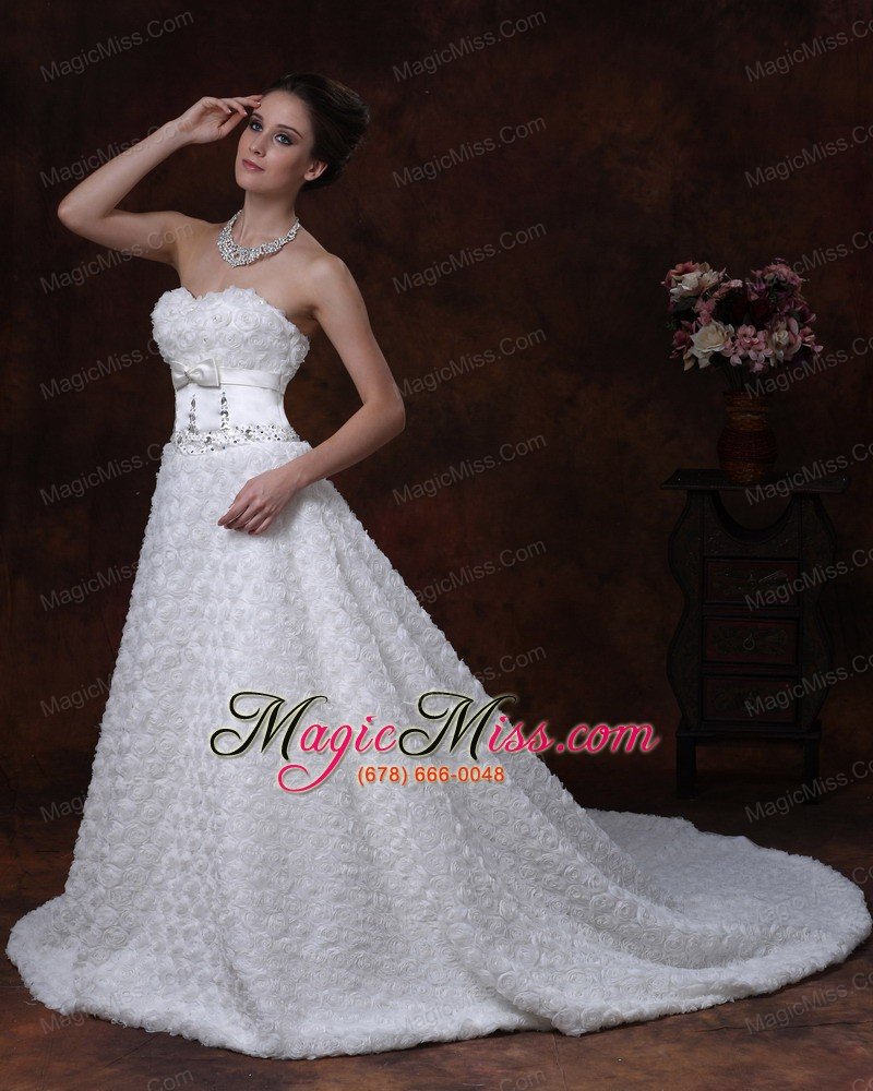 wholesale rolling flower sweetheart wedding dress a-line bowknot brush with beading