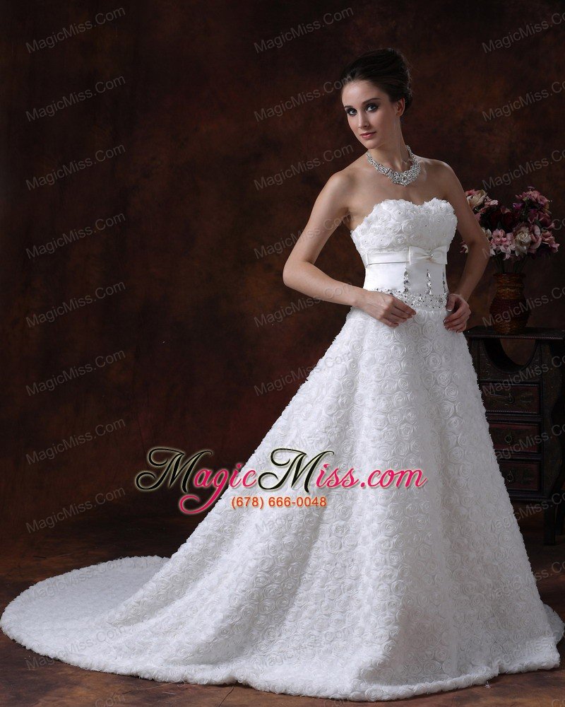 wholesale rolling flower sweetheart wedding dress a-line bowknot brush with beading