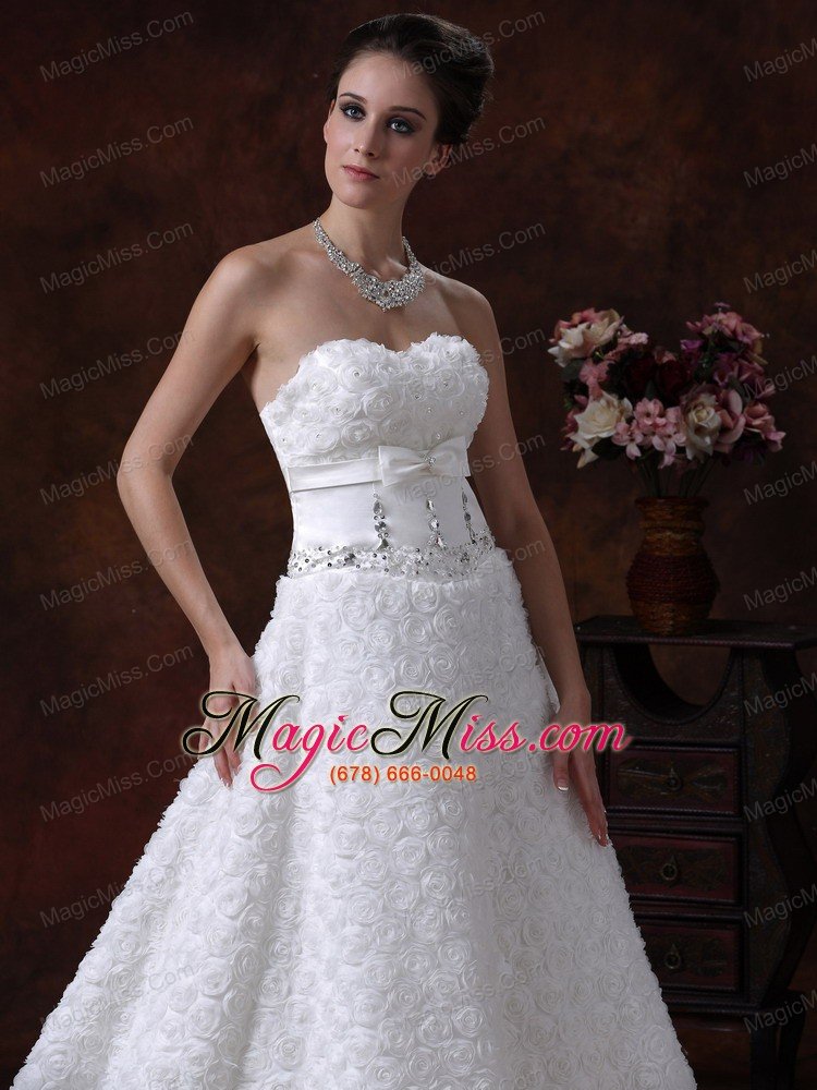 wholesale rolling flower sweetheart wedding dress a-line bowknot brush with beading