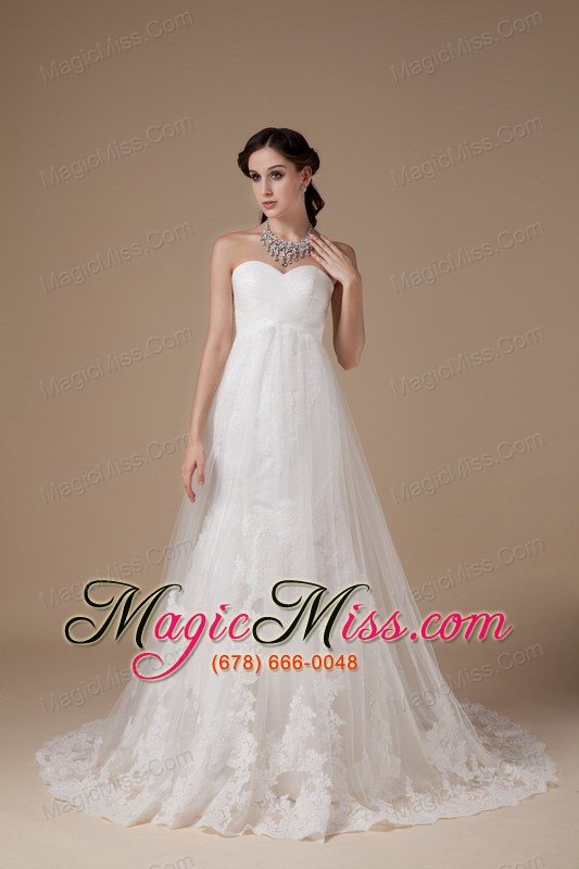 wholesale popular a-line sweetheart brushtraintulle lace wedding dress