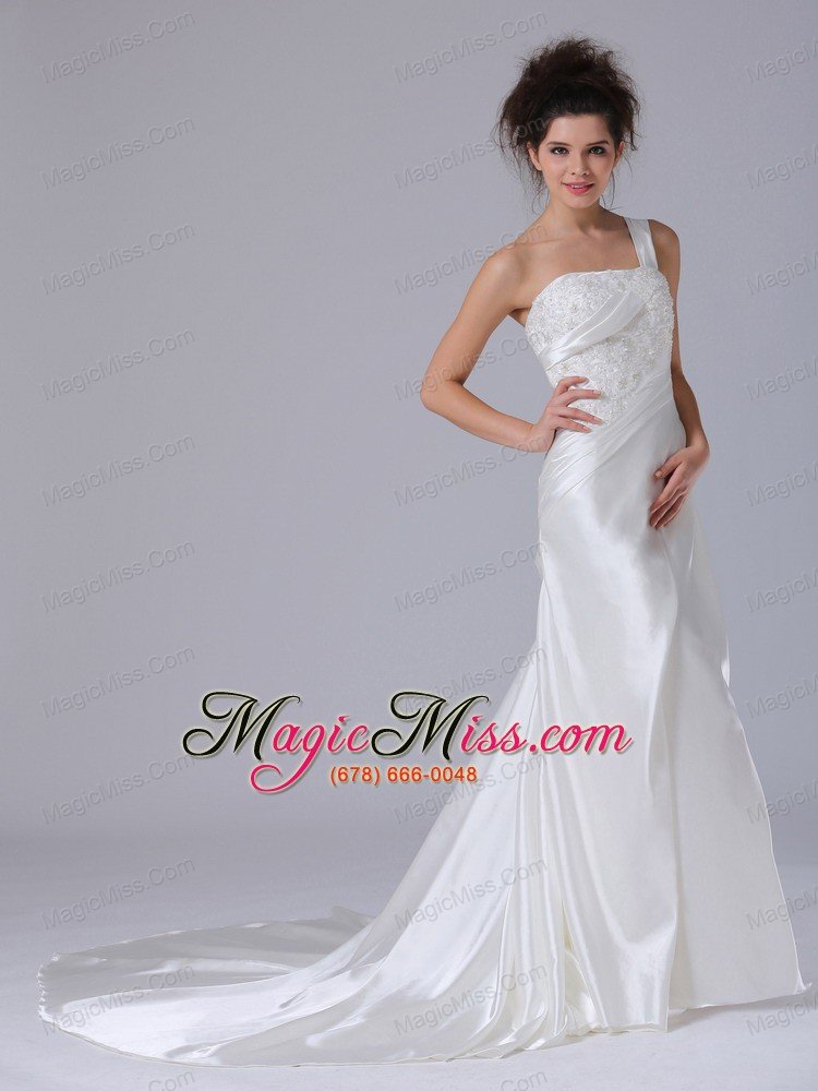 wholesale elegant one shoulder column beading taffeta court train wedding dress