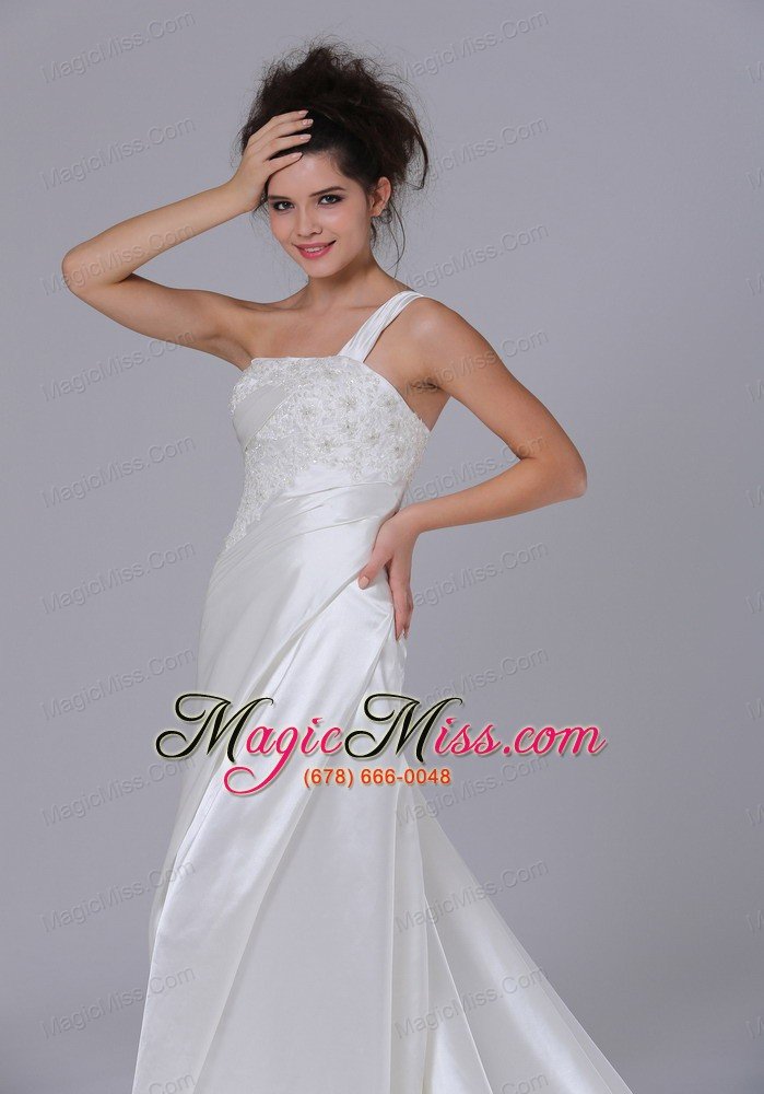 wholesale elegant one shoulder column beading taffeta court train wedding dress