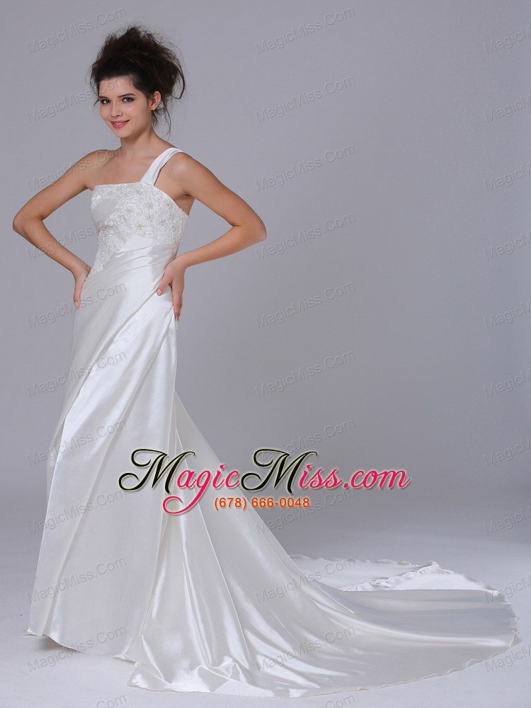 wholesale elegant one shoulder column beading taffeta court train wedding dress