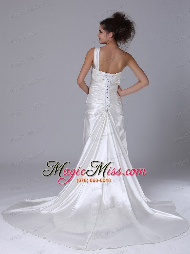 wholesale elegant one shoulder column beading taffeta court train wedding dress