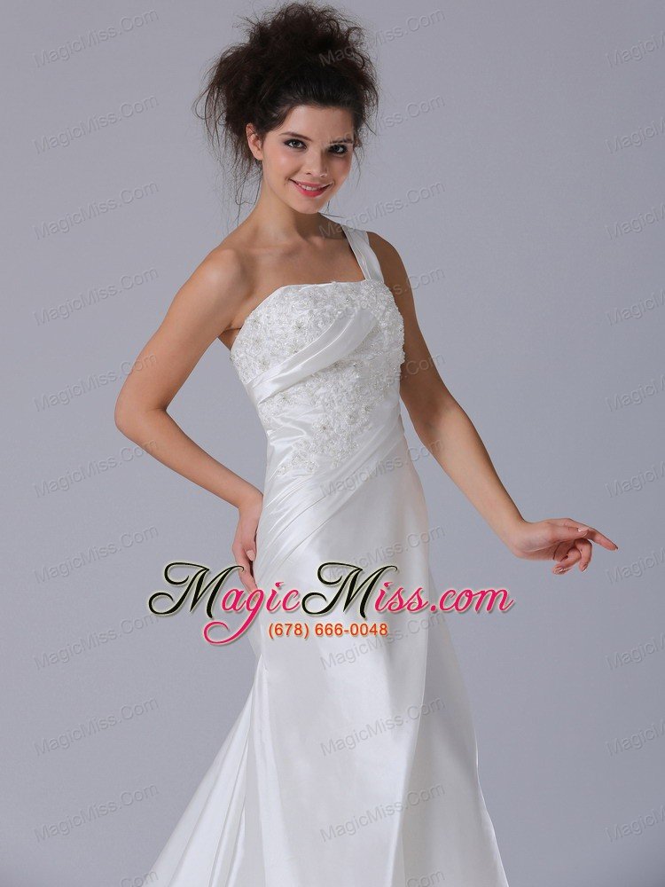 wholesale elegant one shoulder column beading taffeta court train wedding dress