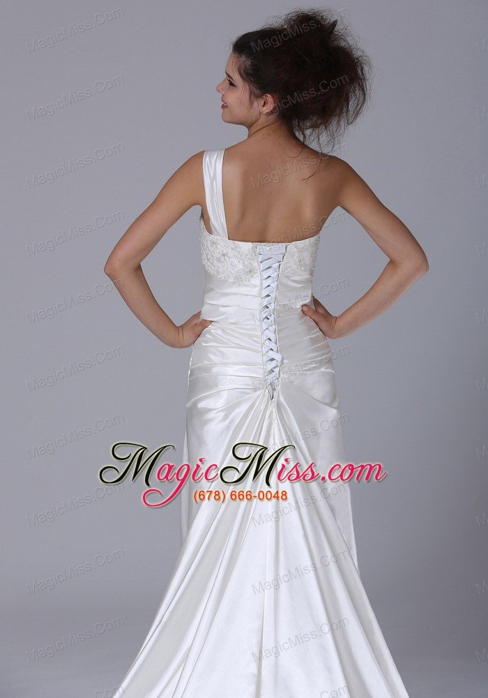 wholesale elegant one shoulder column beading taffeta court train wedding dress