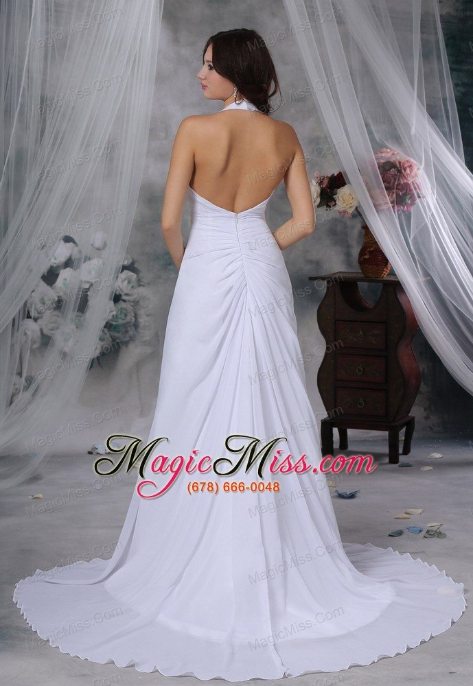 wholesale newton iowa halter top beaded decorate wasit court train chiffon sexy style wedding dress for 2013