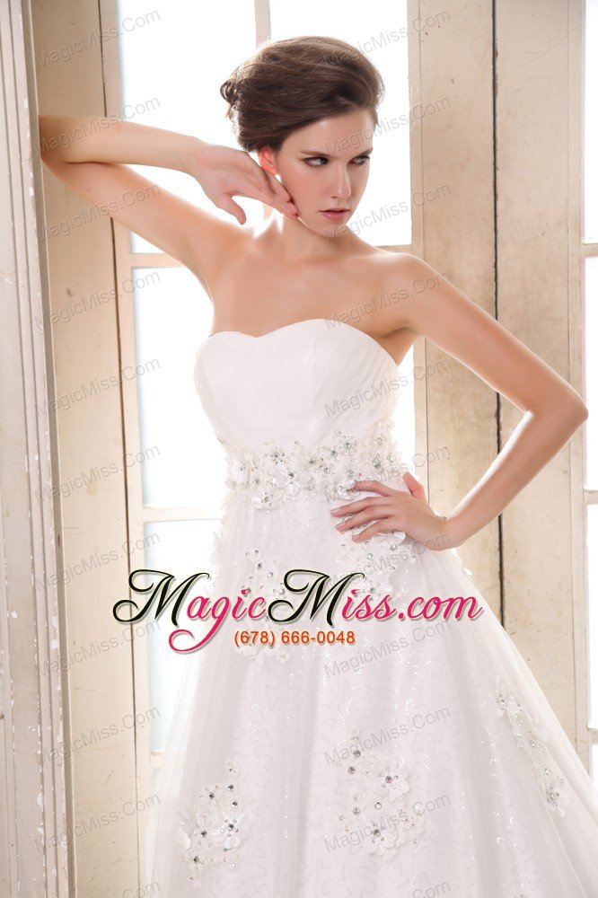 wholesale affordable a-line sweetheart brush train taffeta beading and appliques wedding dress