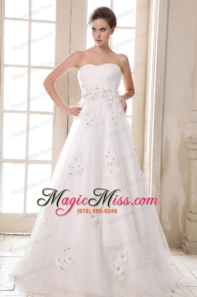 wholesale affordable a-line sweetheart brush train taffeta beading and appliques wedding dress