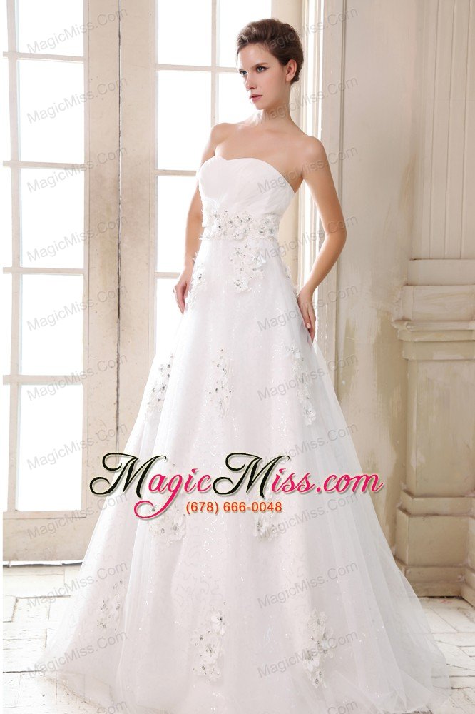 wholesale affordable a-line sweetheart brush train taffeta beading and appliques wedding dress