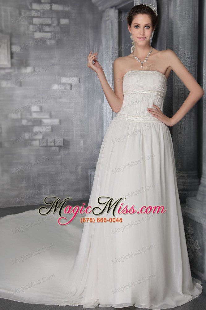 wholesale a-line/princess strapless cathedral train chiffon pleat wedding dress