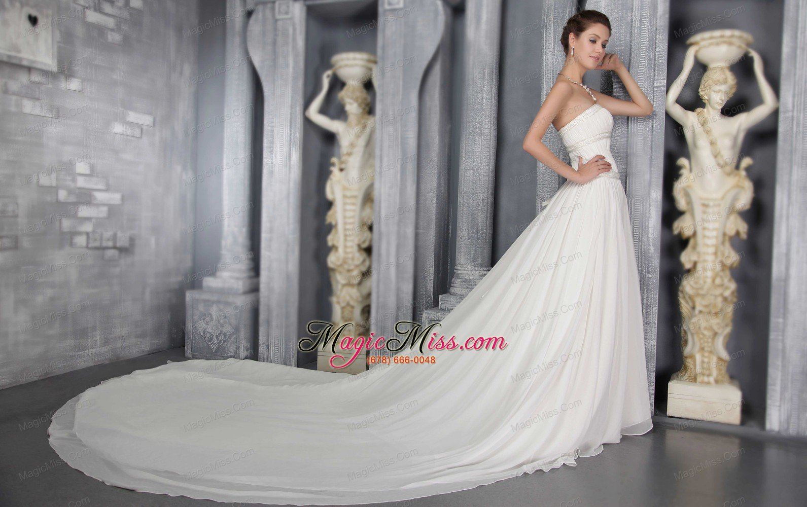 wholesale a-line/princess strapless cathedral train chiffon pleat wedding dress