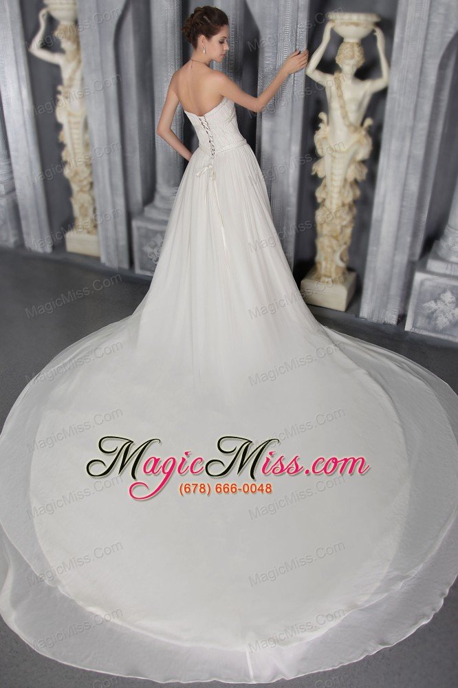 wholesale a-line/princess strapless cathedral train chiffon pleat wedding dress