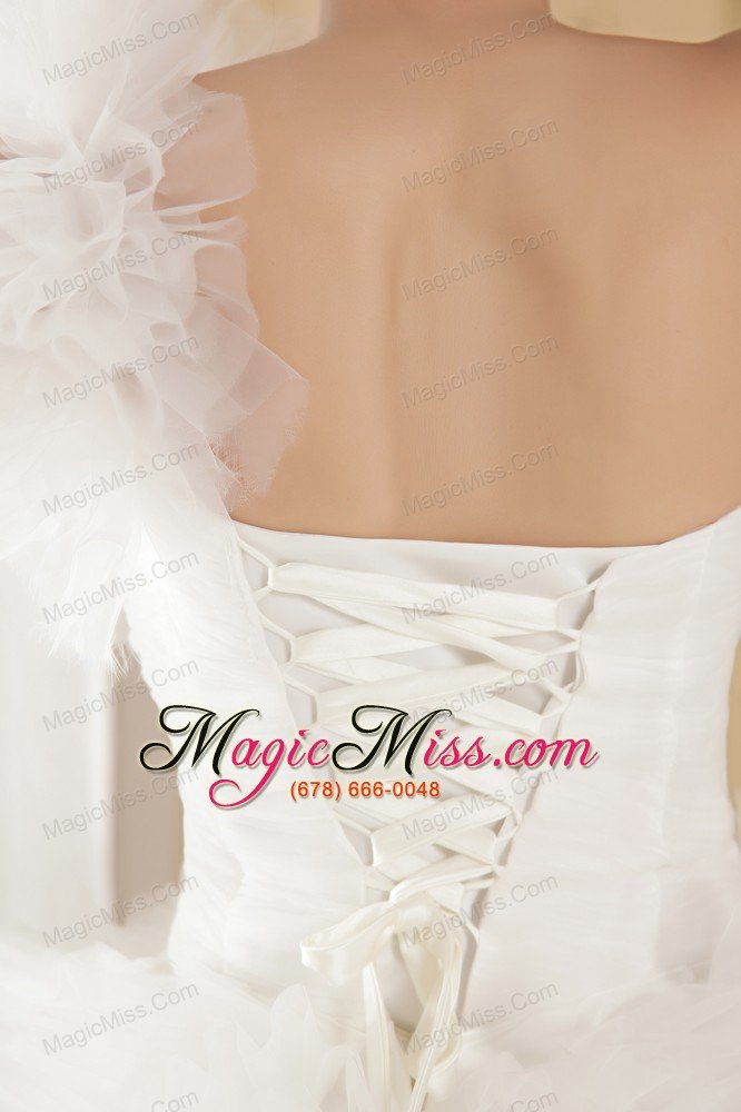 wholesale fashionbale a-line one shoulder chapel train taffeta and tulle beading wedding dress