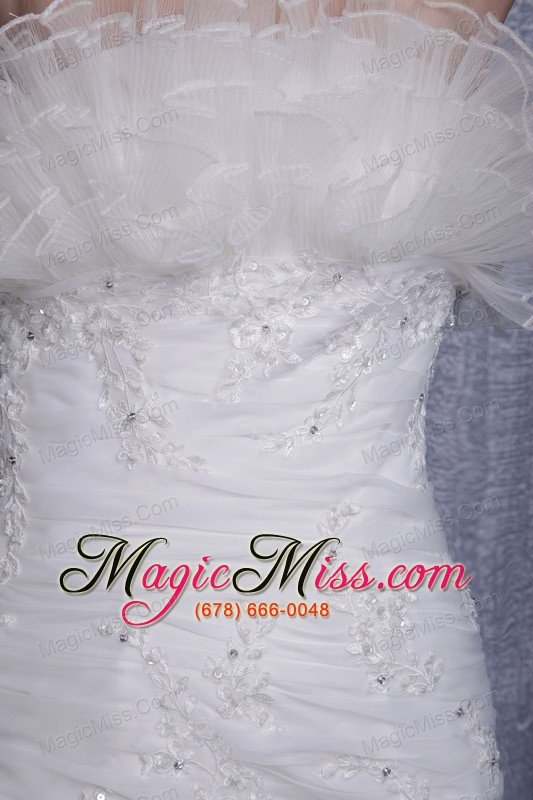 wholesale white mermaid strapless court train organza appliques wedding dress