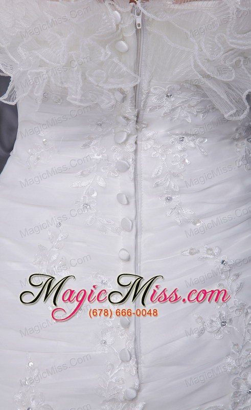 wholesale white mermaid strapless court train organza appliques wedding dress