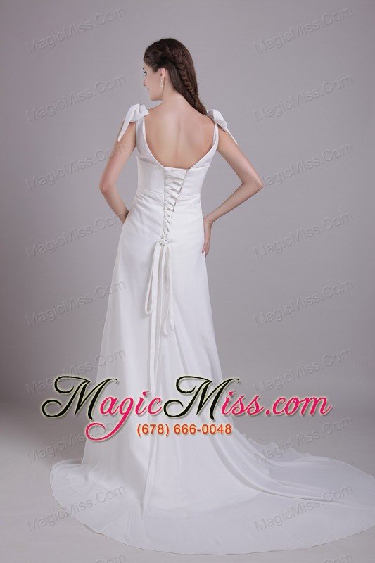 wholesale white empire v-neck brush train chiffon beading wedding dress