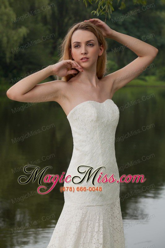 wholesale classical column / sheath strapless court train lace wedding dress