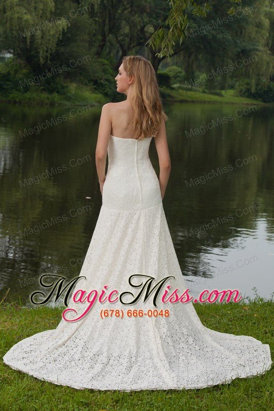 wholesale classical column / sheath strapless court train lace wedding dress