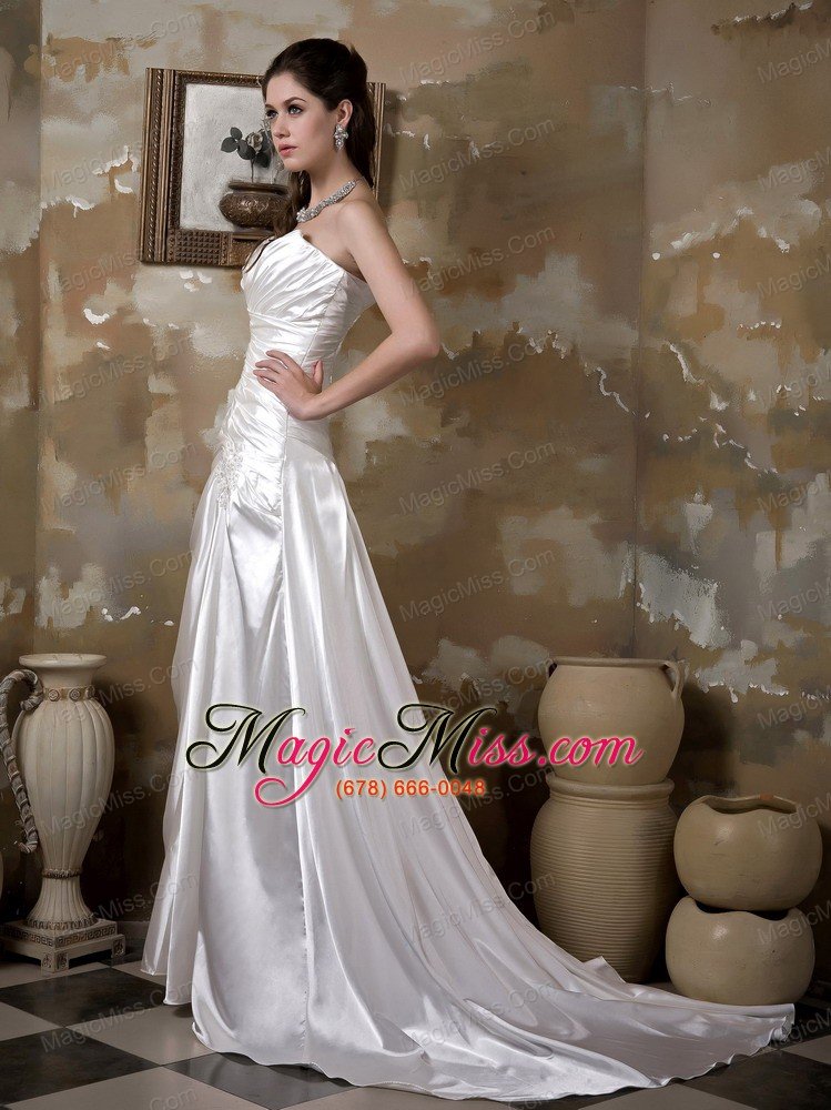 wholesale elegant a-line sweetheart court train elastic wove satin appliques ruch wedding dress