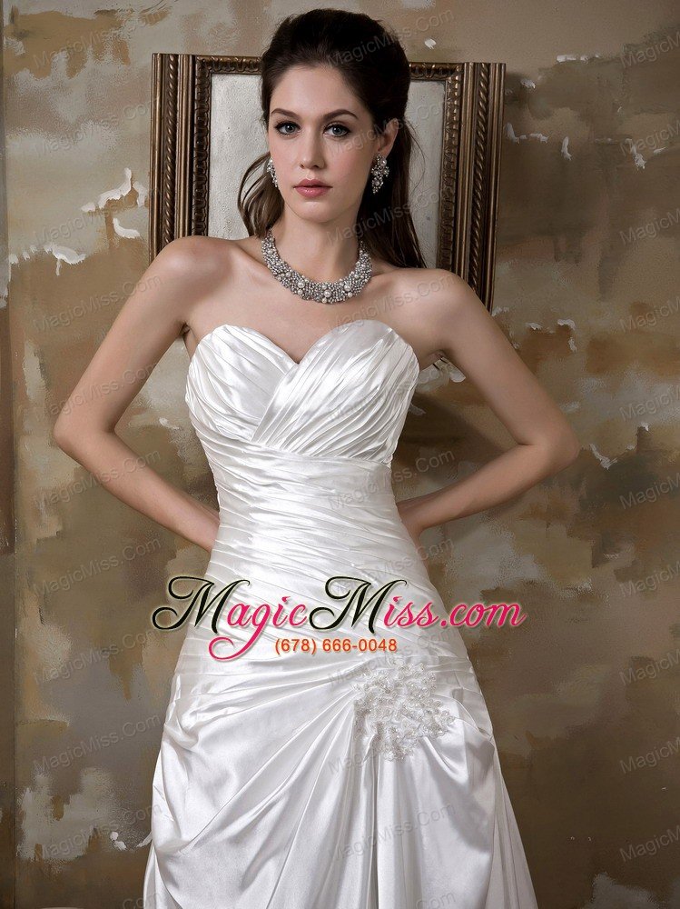 wholesale elegant a-line sweetheart court train elastic wove satin appliques ruch wedding dress