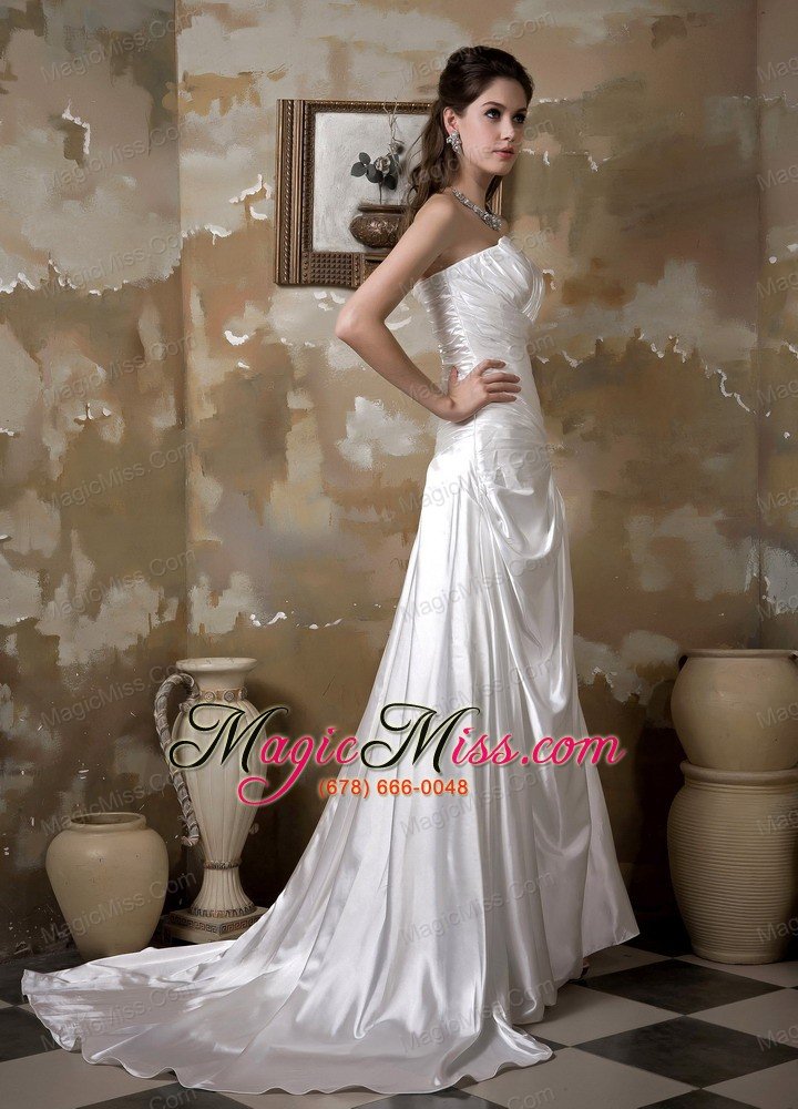 wholesale elegant a-line sweetheart court train elastic wove satin appliques ruch wedding dress