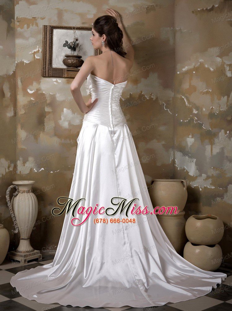 wholesale elegant a-line sweetheart court train elastic wove satin appliques ruch wedding dress