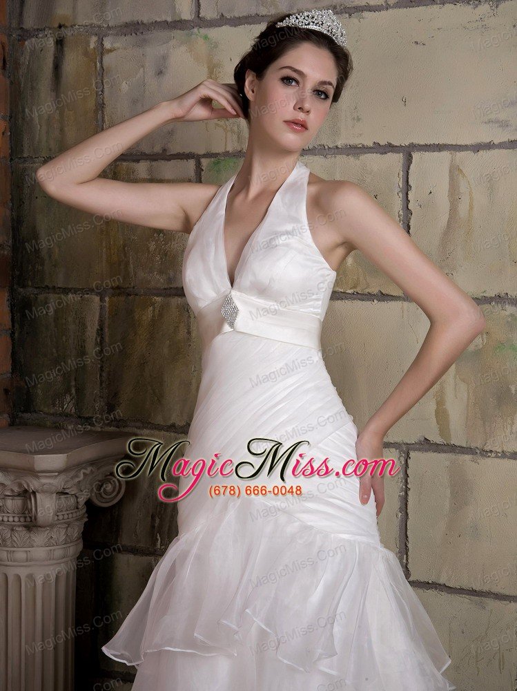 wholesale beautiful mermaid halter court train taffeta and organza beading wedding dress