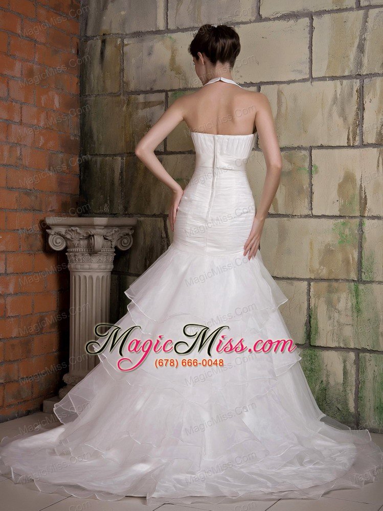 wholesale beautiful mermaid halter court train taffeta and organza beading wedding dress