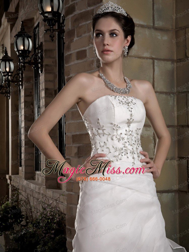 wholesale beautiful a-line strapless court train taffeta and organza appliques wedding dress