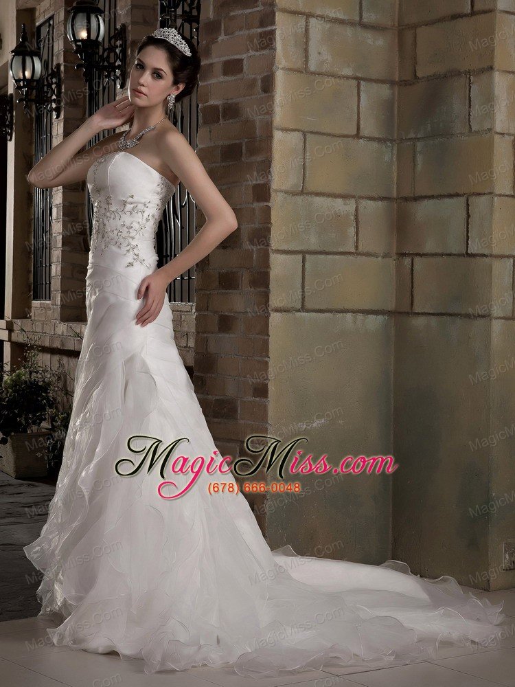 wholesale beautiful a-line strapless court train taffeta and organza appliques wedding dress