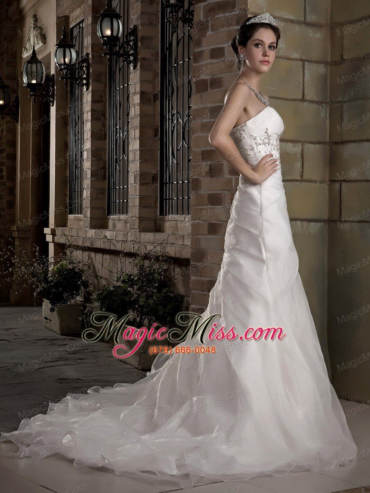 wholesale beautiful a-line strapless court train taffeta and organza appliques wedding dress