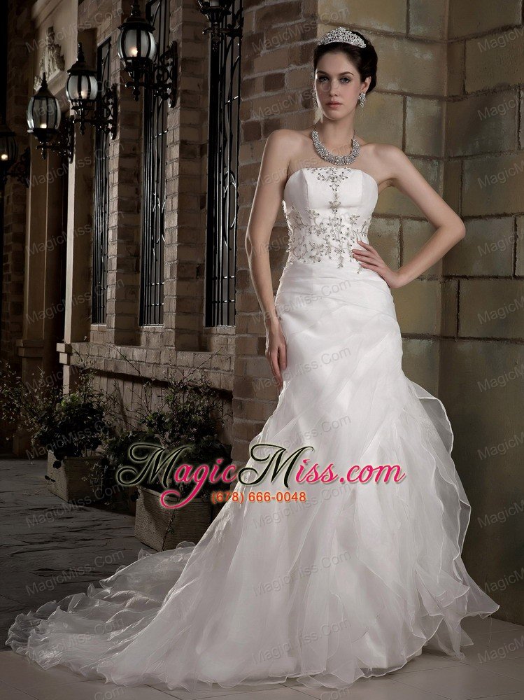 wholesale beautiful a-line strapless court train taffeta and organza appliques wedding dress