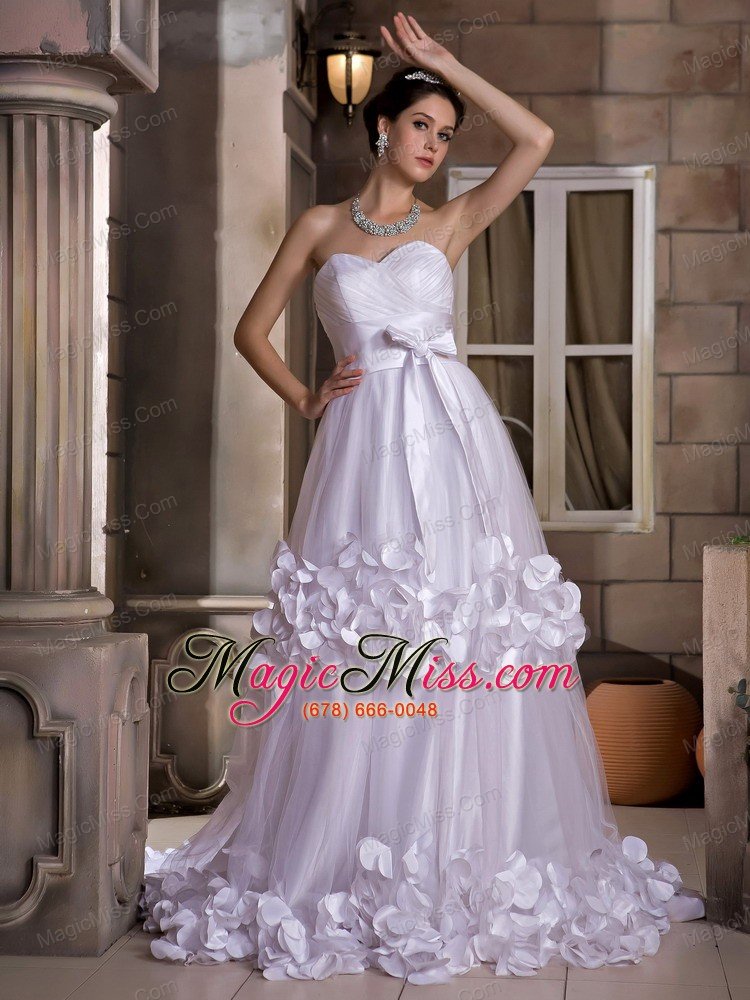 wholesale cute a-line sweetheart sweep train taffeta and tulle hand made flowers and bow wedding dress