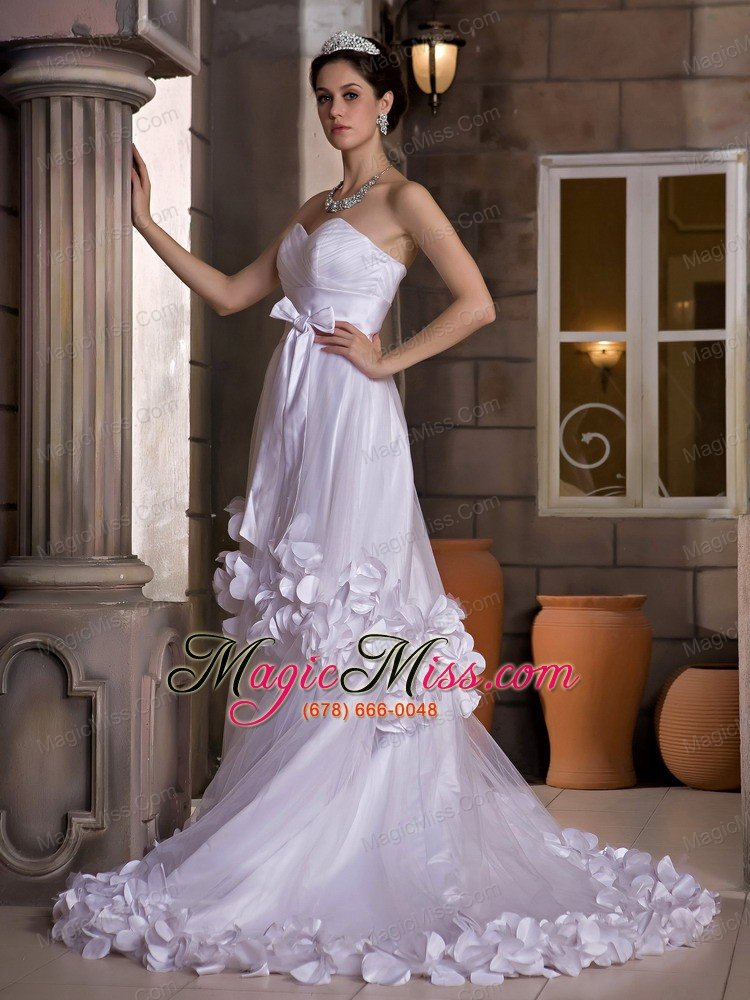 wholesale cute a-line sweetheart sweep train taffeta and tulle hand made flowers and bow wedding dress