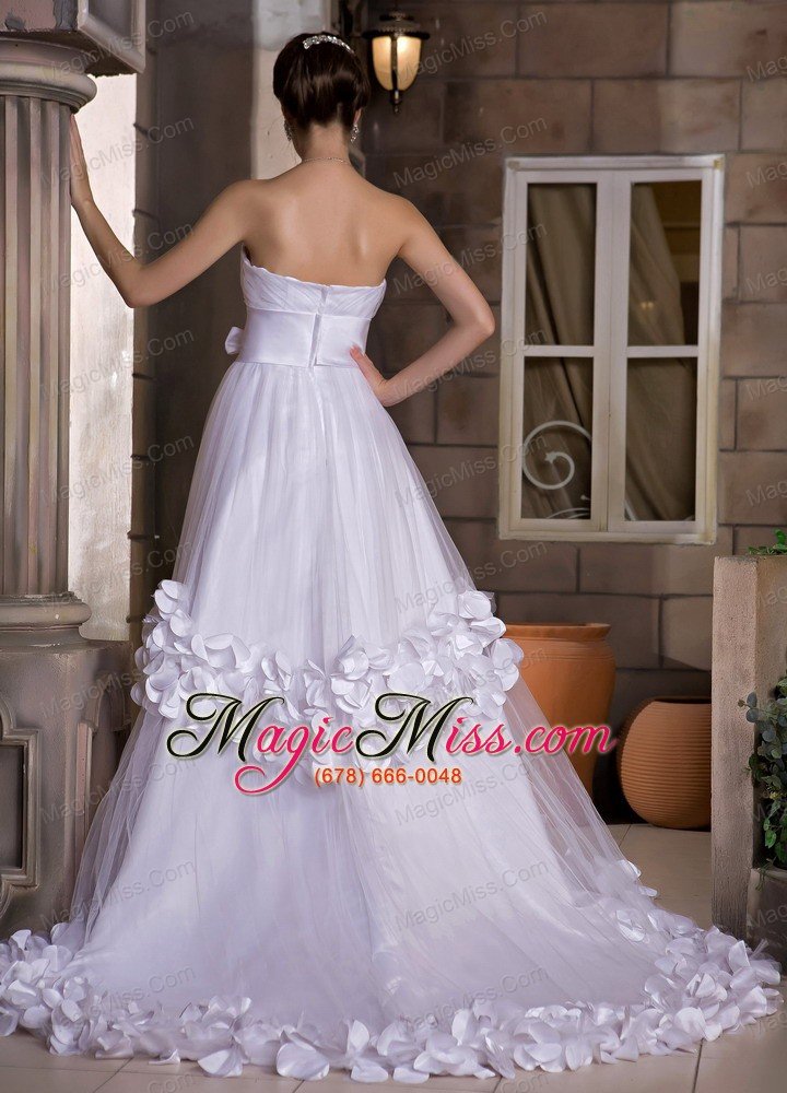 wholesale cute a-line sweetheart sweep train taffeta and tulle hand made flowers and bow wedding dress