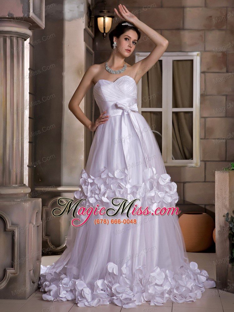 wholesale cute a-line sweetheart sweep train taffeta and tulle hand made flowers and bow wedding dress