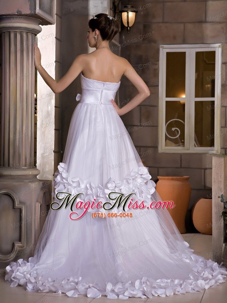 wholesale cute a-line sweetheart sweep train taffeta and tulle hand made flowers and bow wedding dress