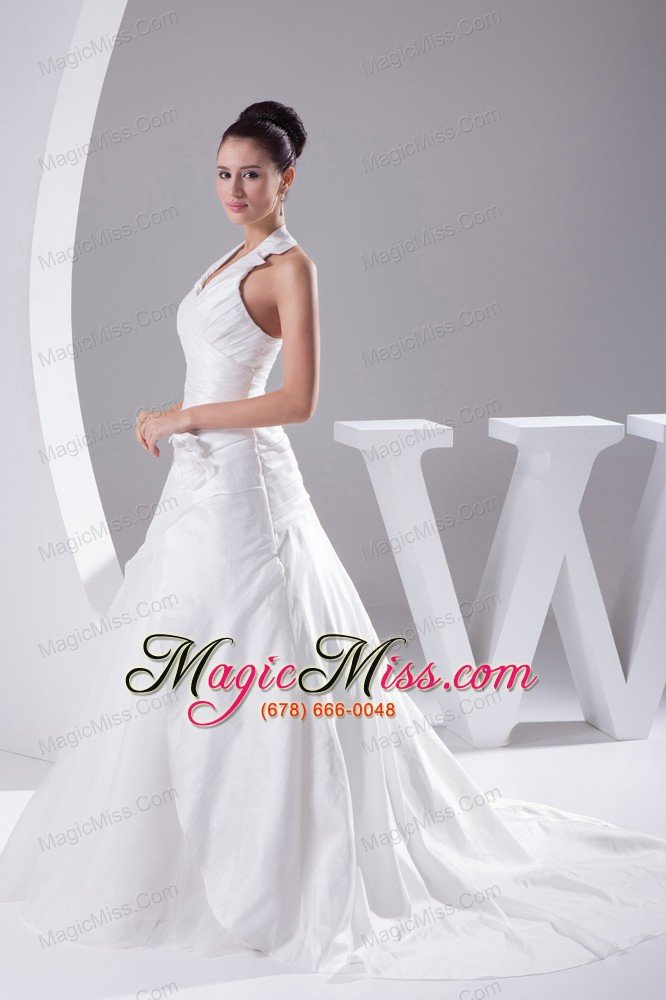 wholesale court train ruching halter a-line wedding dress with lace-up