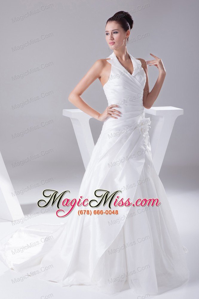 wholesale court train ruching halter a-line wedding dress with lace-up